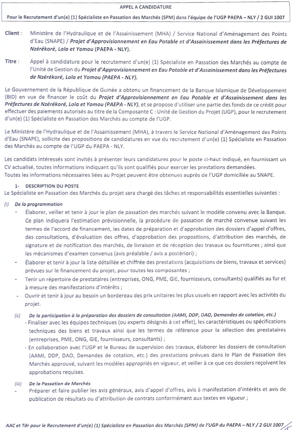 Recrutement D'un Chargé(e)  Des Communications -  page 1